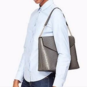 SALE Kate Spade Leena A La Vita Ostrich Soft Porcelain Shoulder Bag Gray Tote‎